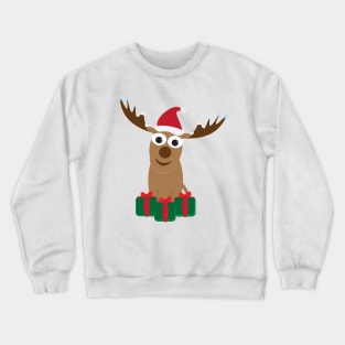 Cute Cartoon Deer with Santa Hat and Green Red Gifts Crewneck Sweatshirt